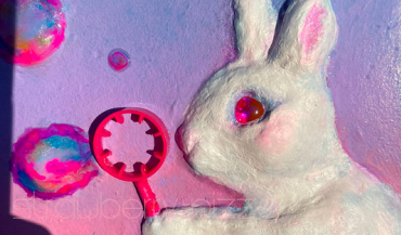 3D image of a rabbit blowing bubbles.